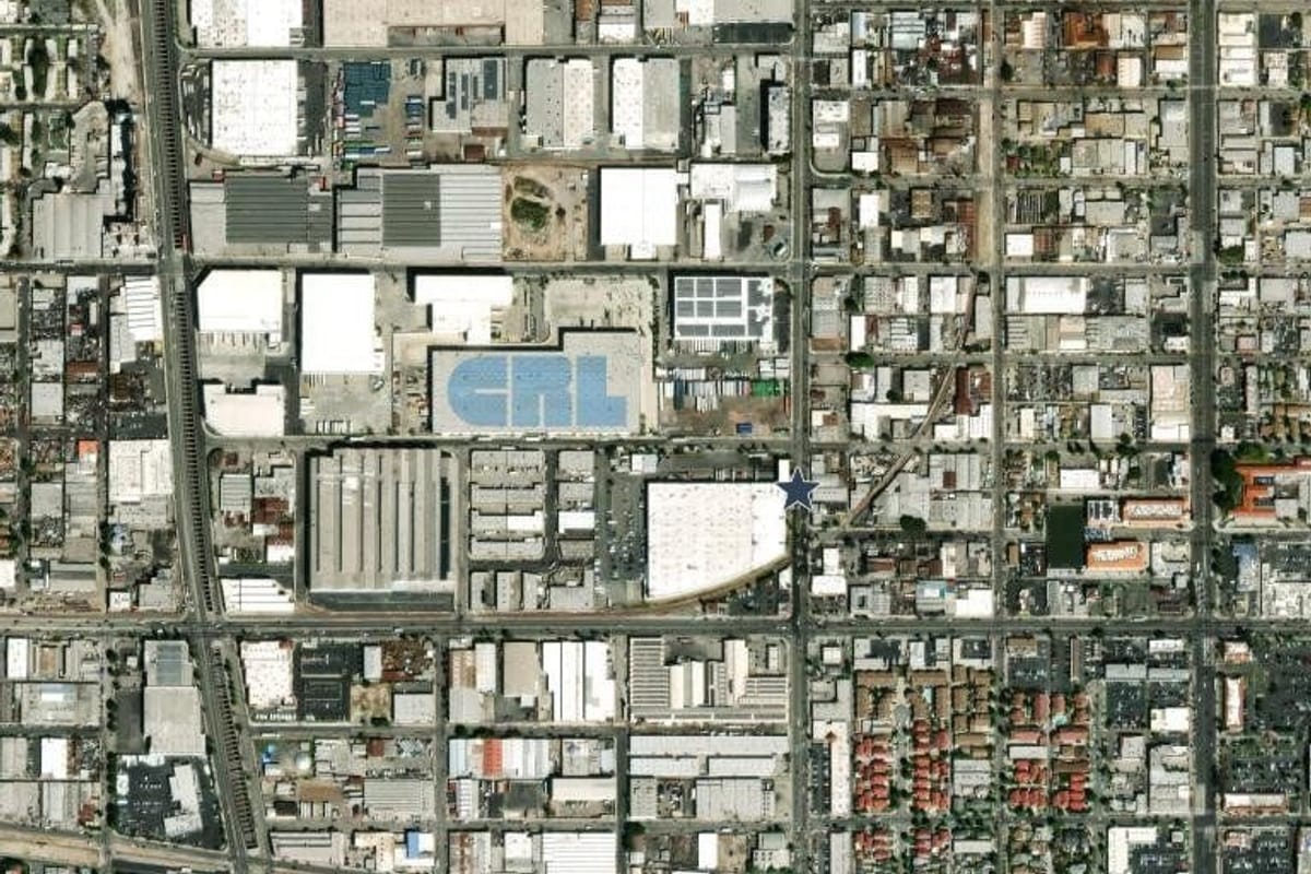 Aerial photograph of the sample property and its surroundings, with the subject property marked by a star