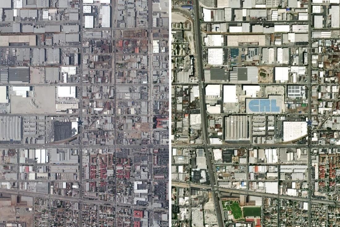 Aerial photographs of one property from 2014 and 2024
