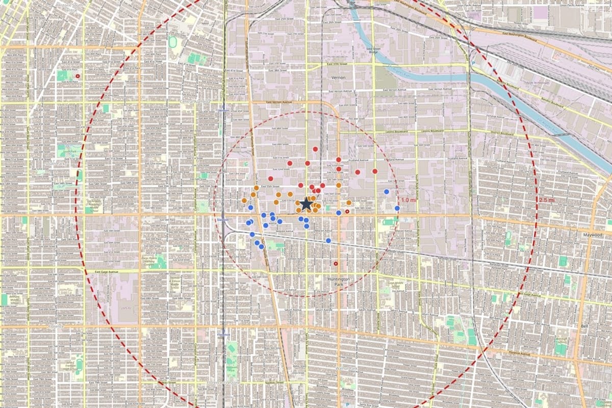 Regional context map showing environmental records around the subject property in colour-coded groups